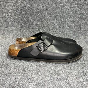 Birkenstock Boston Clogs Men's Size 9 Black Leather Slip On Shoes Slides Sandals